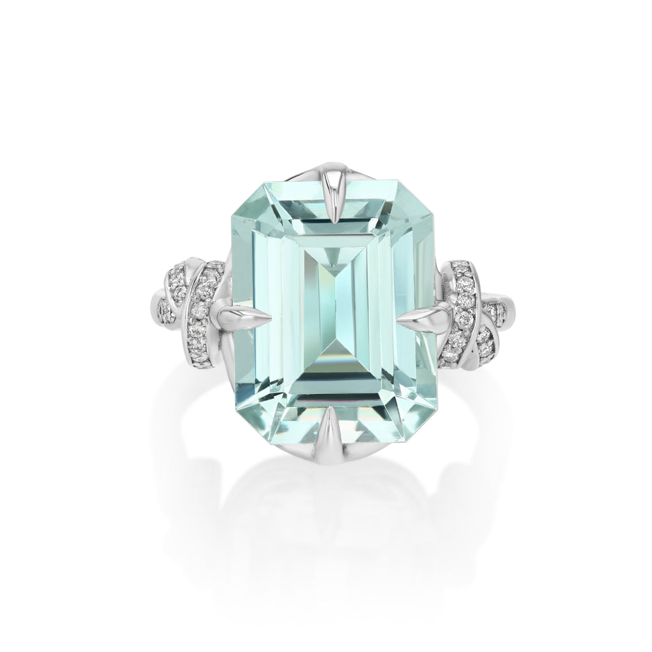 Iconic Aquamarine Knot ring in 18ct white gold and diamonds