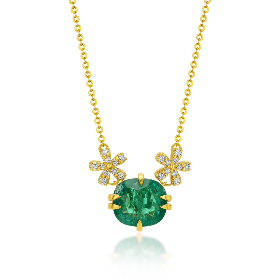 3ct Emerald Bold Icon pendant with Diamond Daisy's in 18ct Yellow Gold