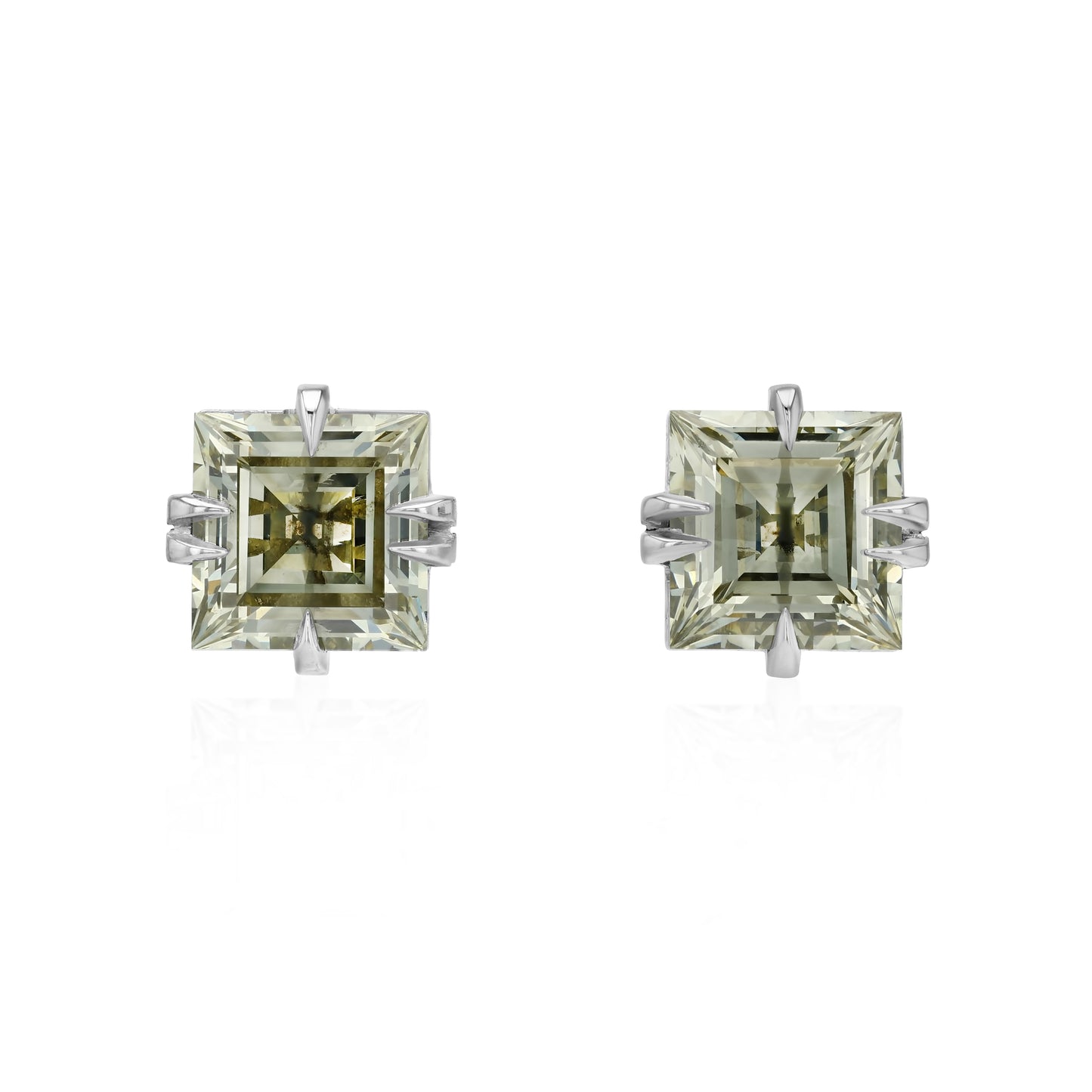 Icon Croc 5.32cts Antique Princess Cut Diamond Stud Earrings in Platinum