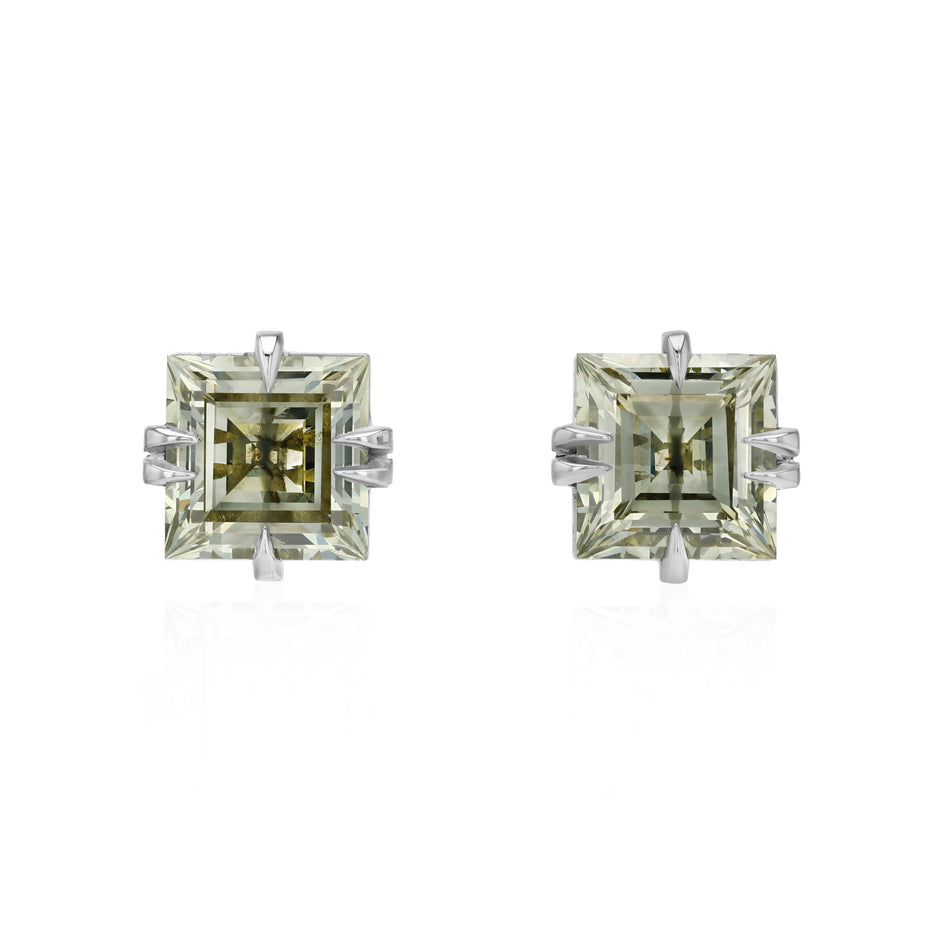 Icon Croc 5.32cts Antique Princess Cut Diamond Stud Earrings in Platinum