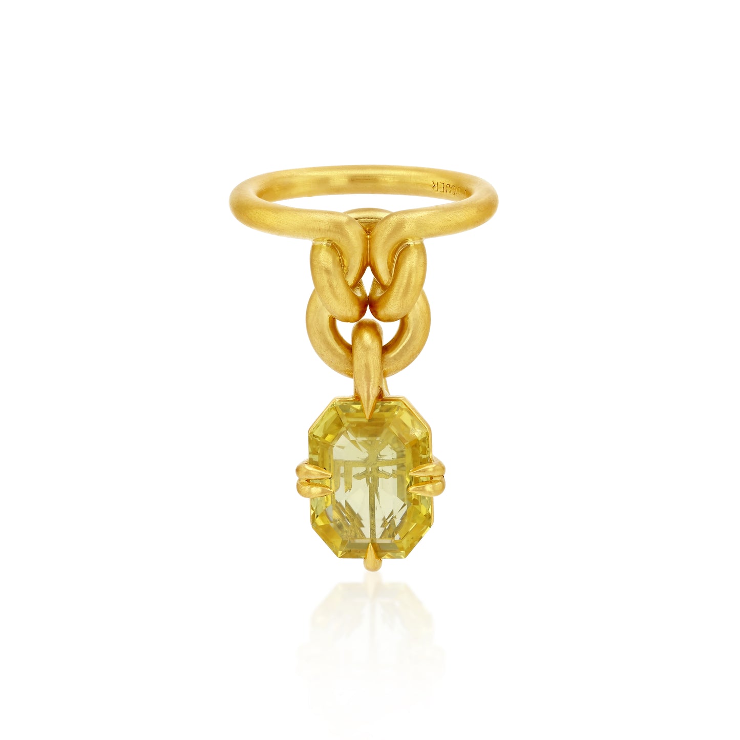 5ct Antique Yellow Sapphire Reef knot in brushed 18ct yellow gold