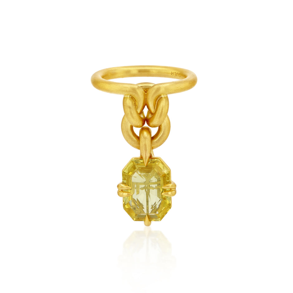 5ct Antique Yellow Sapphire Reef knot in brushed 18ct yellow gold