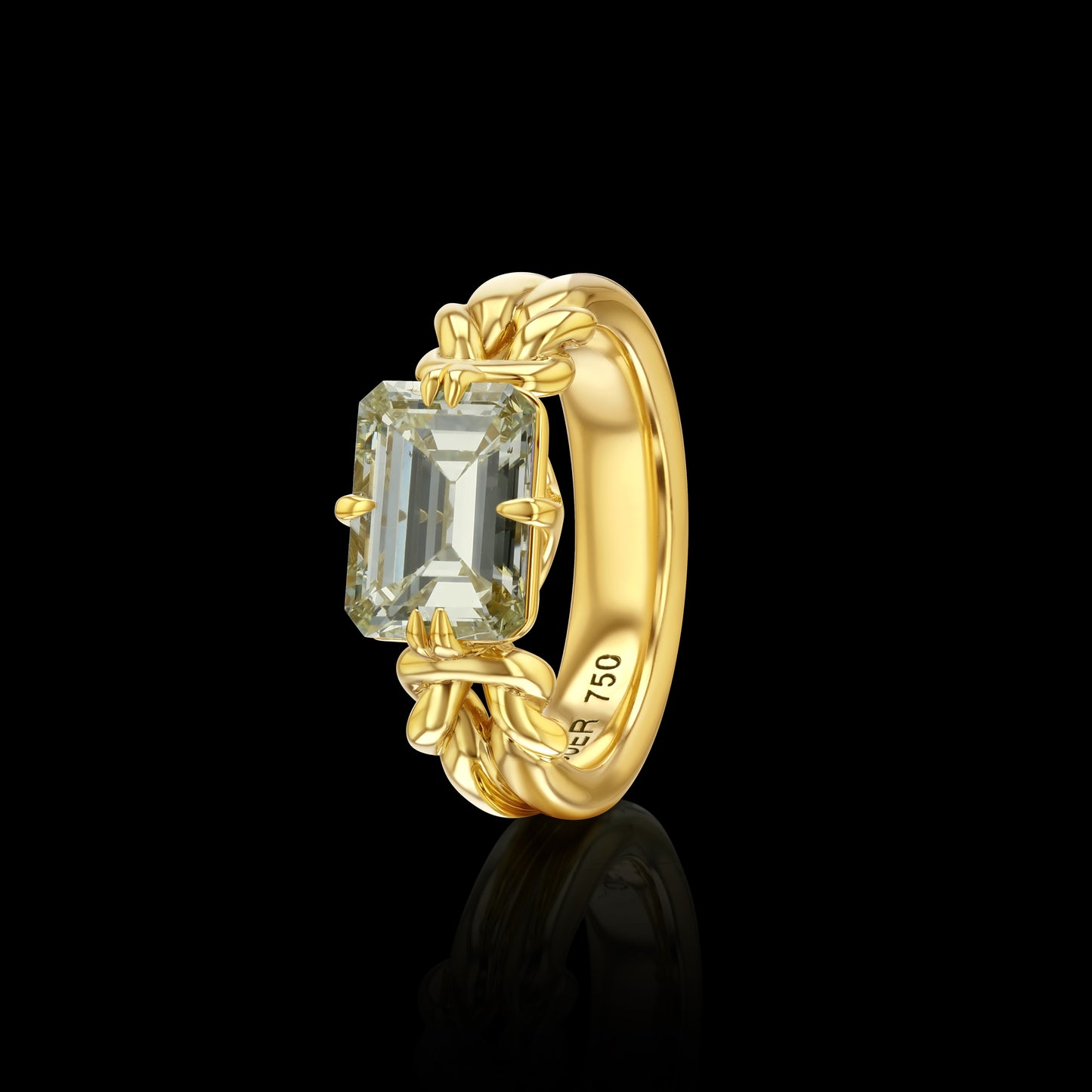 3.02ct Antique Emerald Cut Diamond Reef Knot Ring