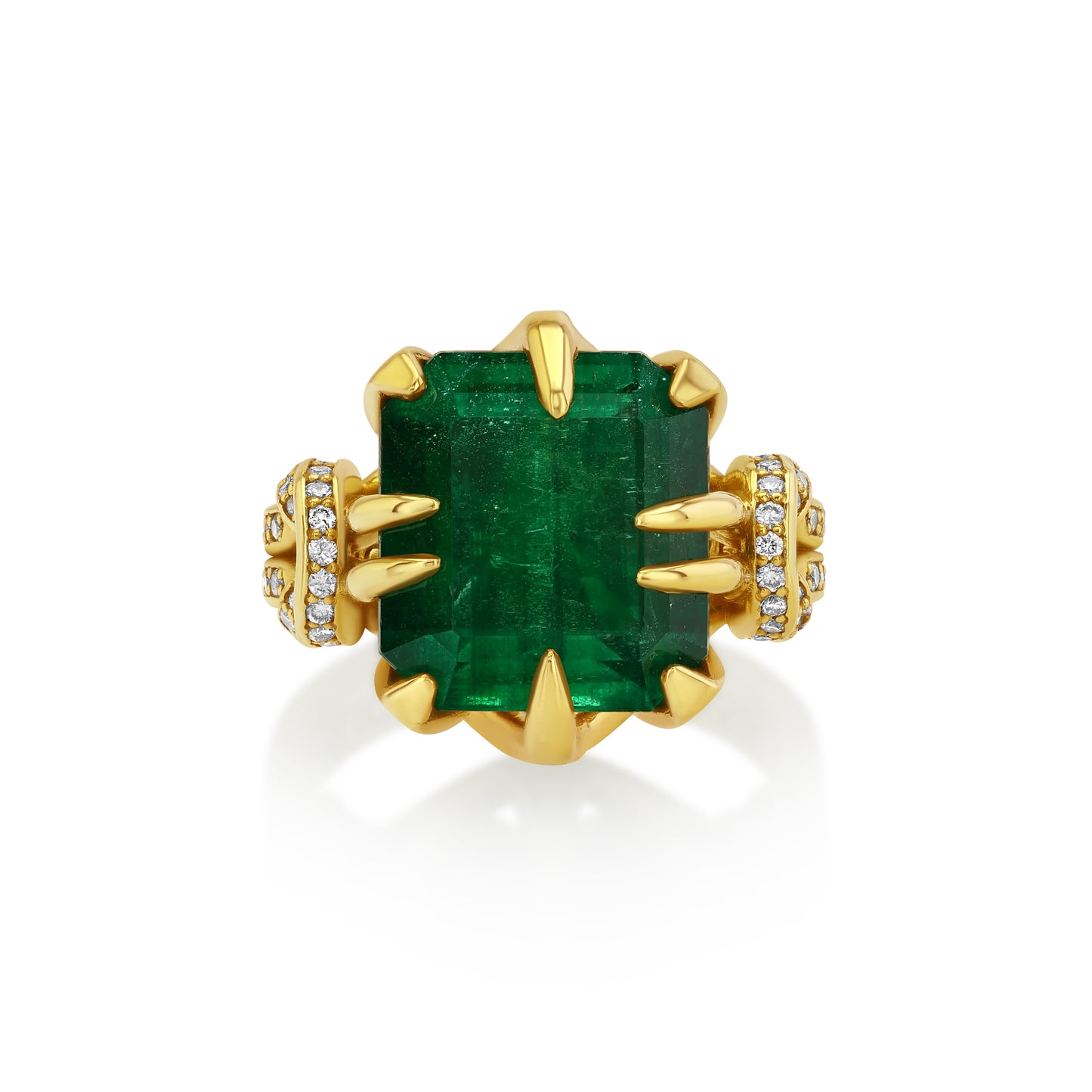 10ct Reef Knot Emerald ring with diamonds