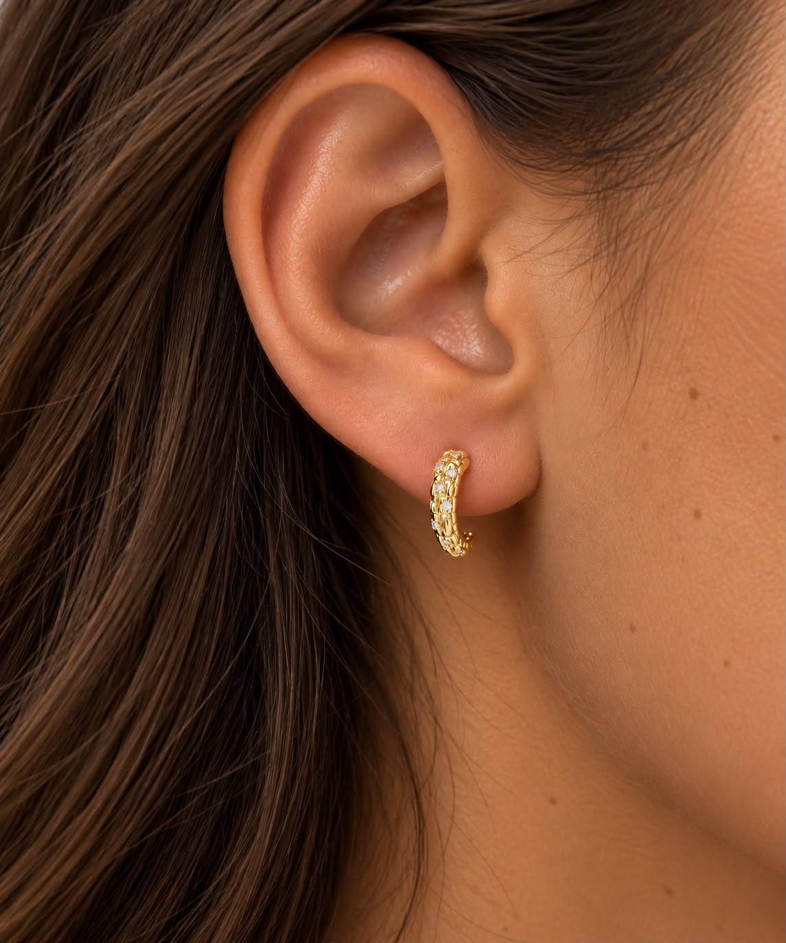 Croc Tail Hoops in 18ct Yellow Gold and White Diamonds