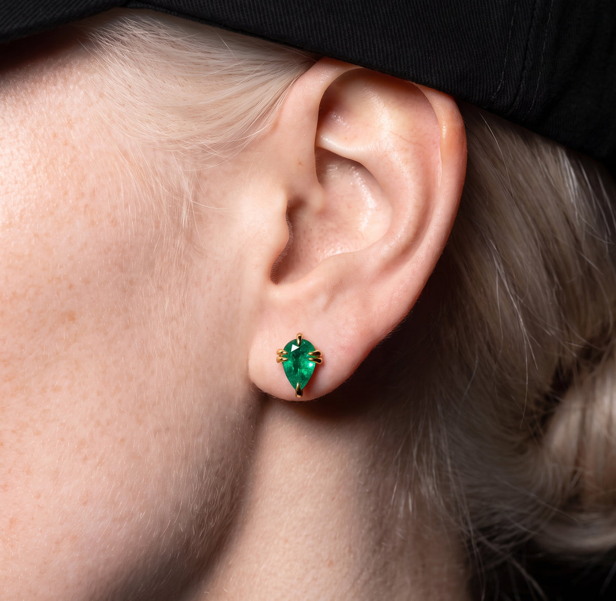 Pear Cut Colombian Emerald Bold Icon Studs in 18ct Yellow Gold