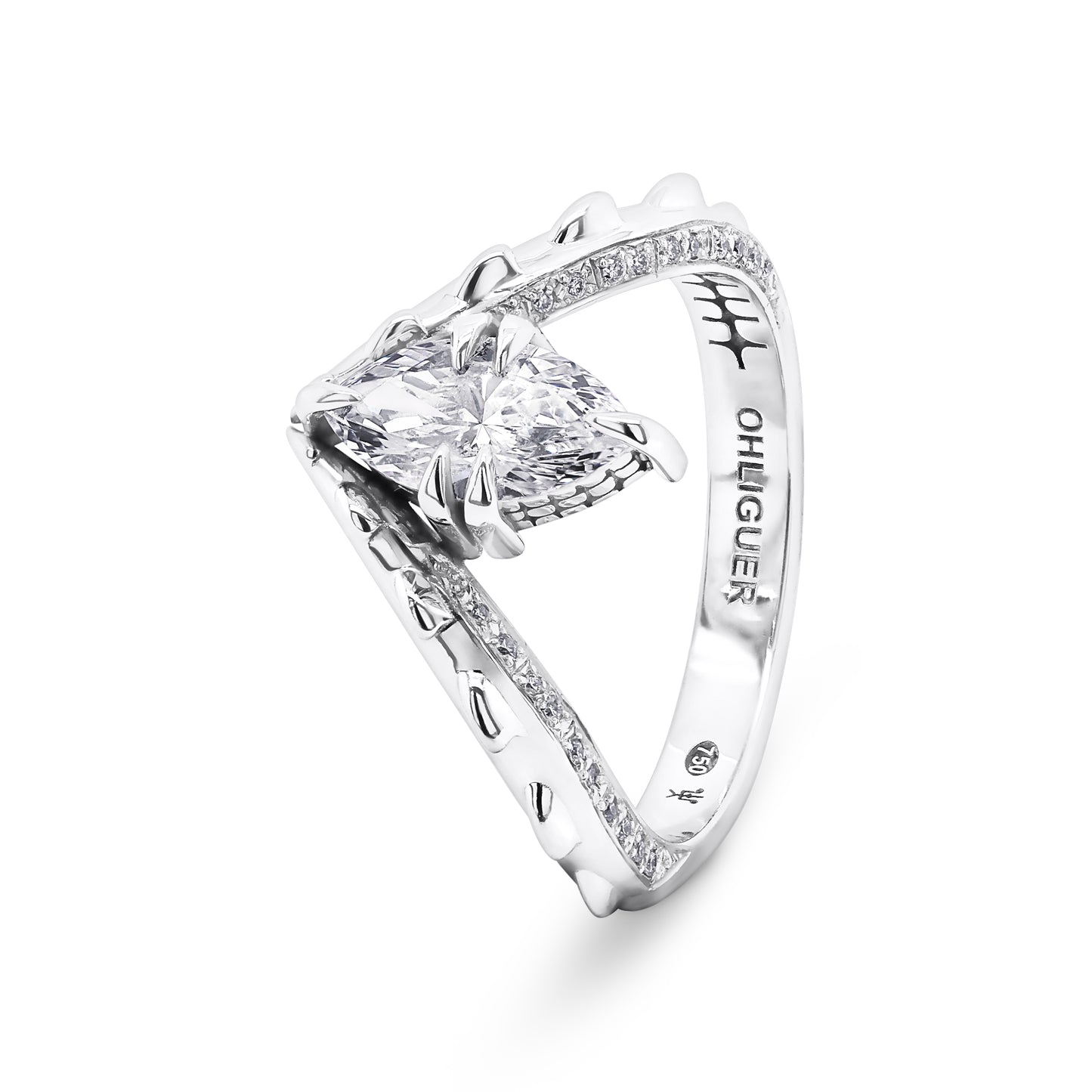 Marquis Cut Diamond Croc Tail Deep V set in 18ct White Gold