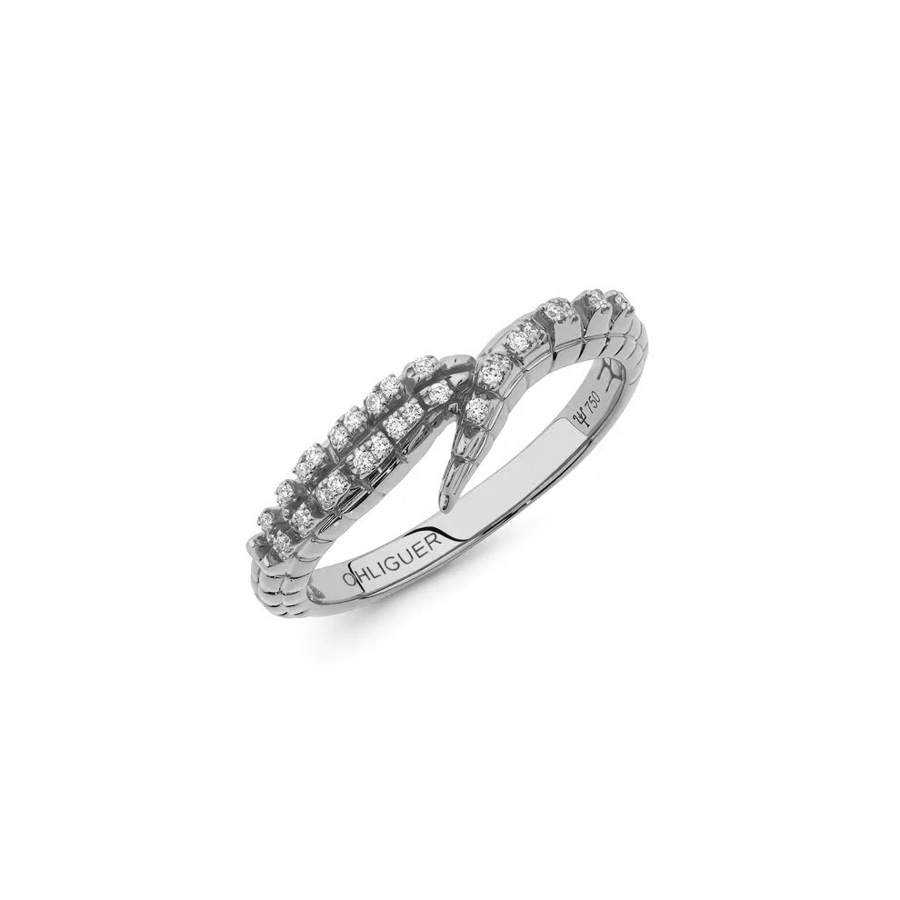 Croc Tail Ring Skinny in 18ct White Gold & Diamonds