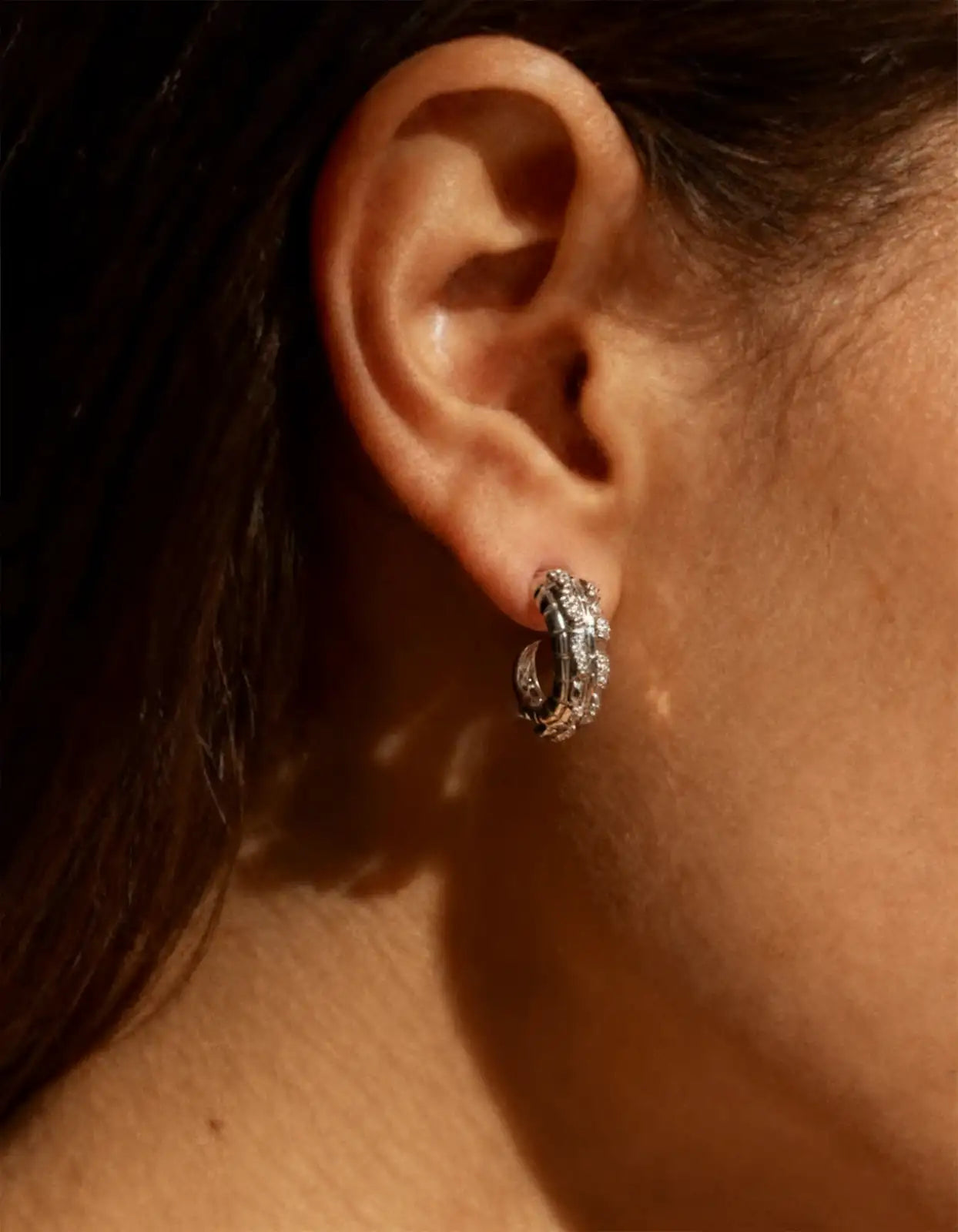 Croc Tail hoops in 18ct White Gold with Diamonds