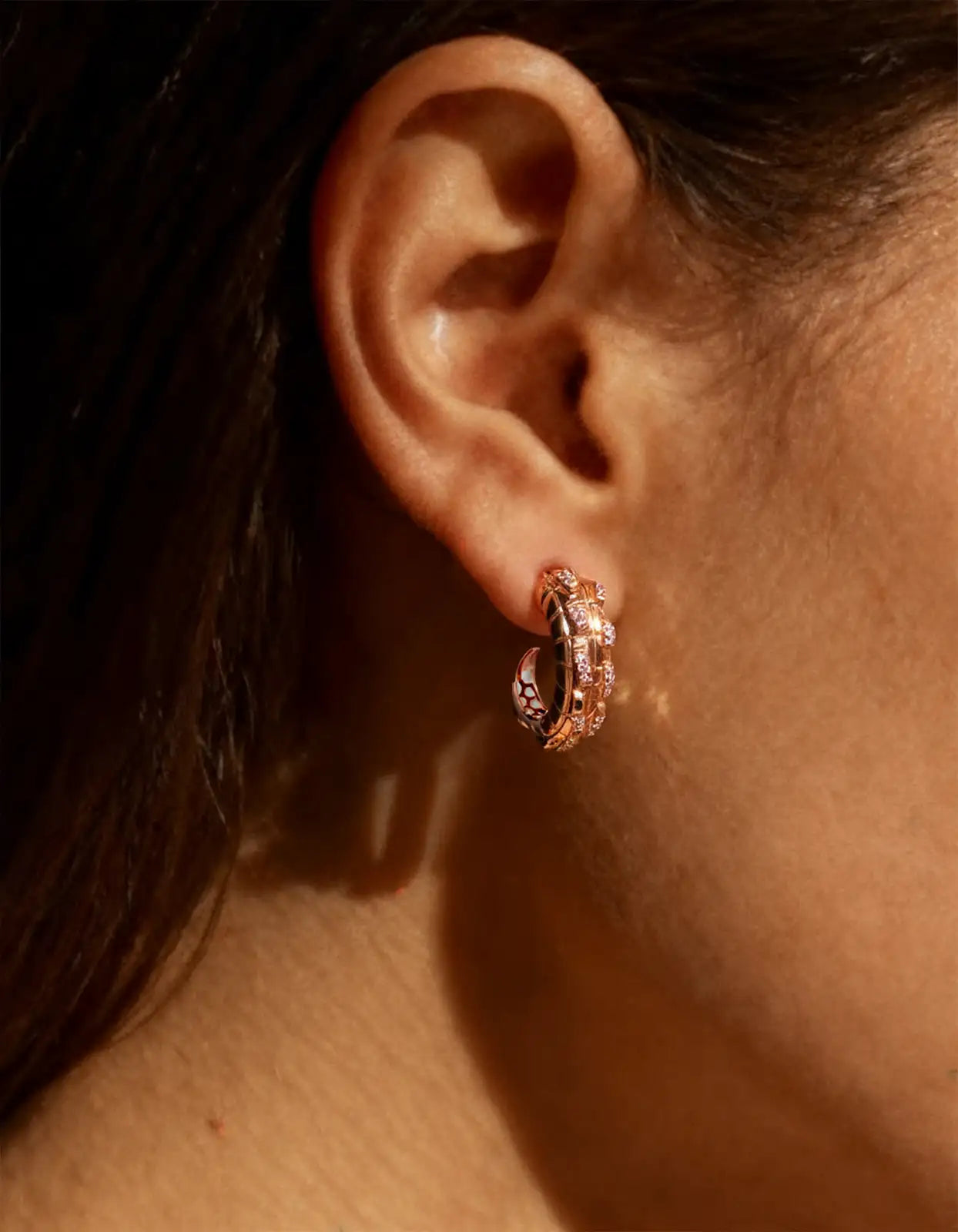 Croc Tail hoops in 18ct Rose Gold with Pink Argyle Diamonds