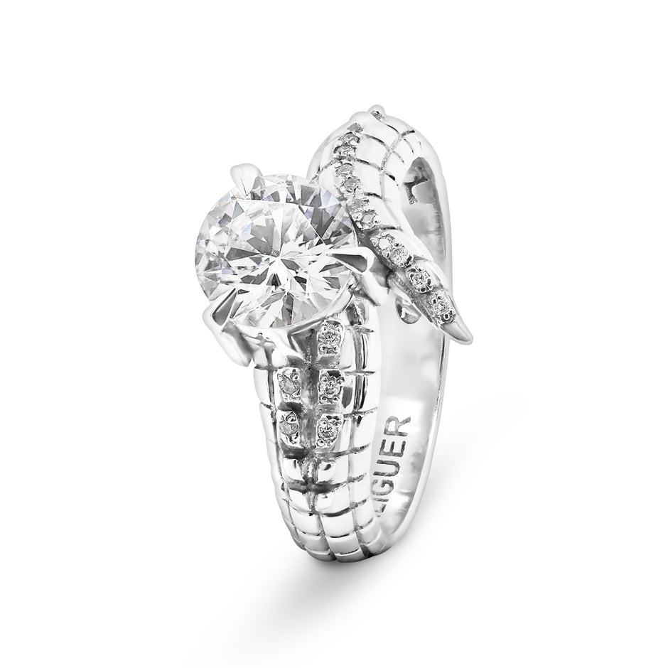 Croc Tail Ring with Round Brilliant Cut Diamond in 18ct White Gold
