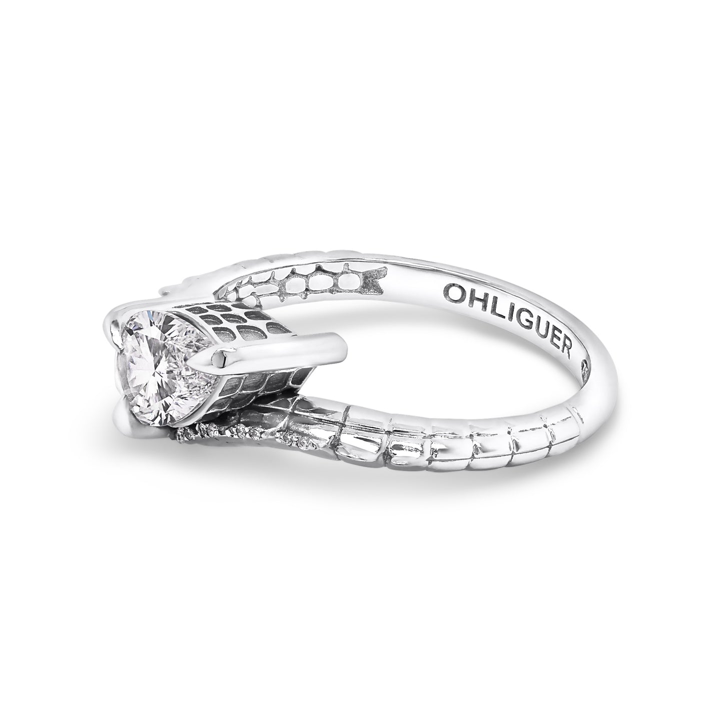 Croc Tail Ring with Pear Cut Diamond in 18ct White Gold