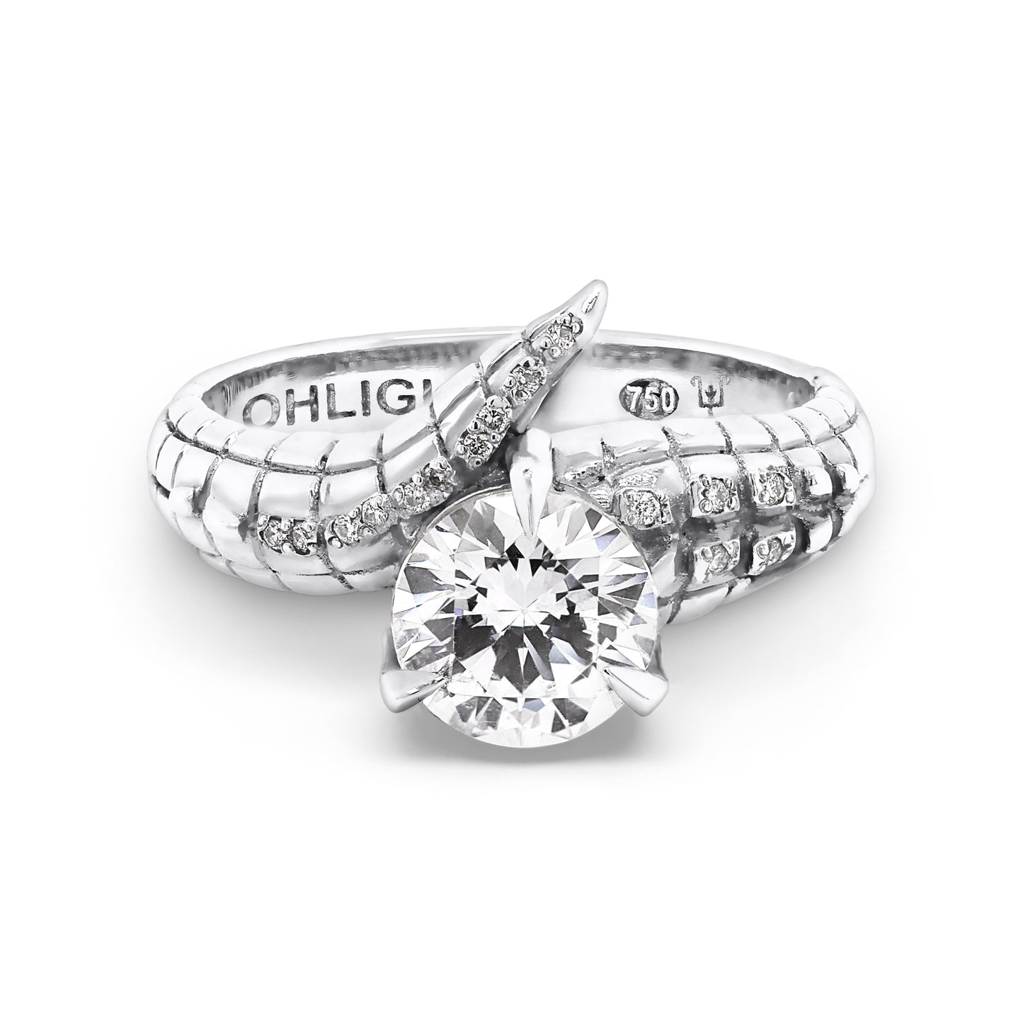 Croc Tail Ring with Round Brilliant Cut Diamond in 18ct White Gold