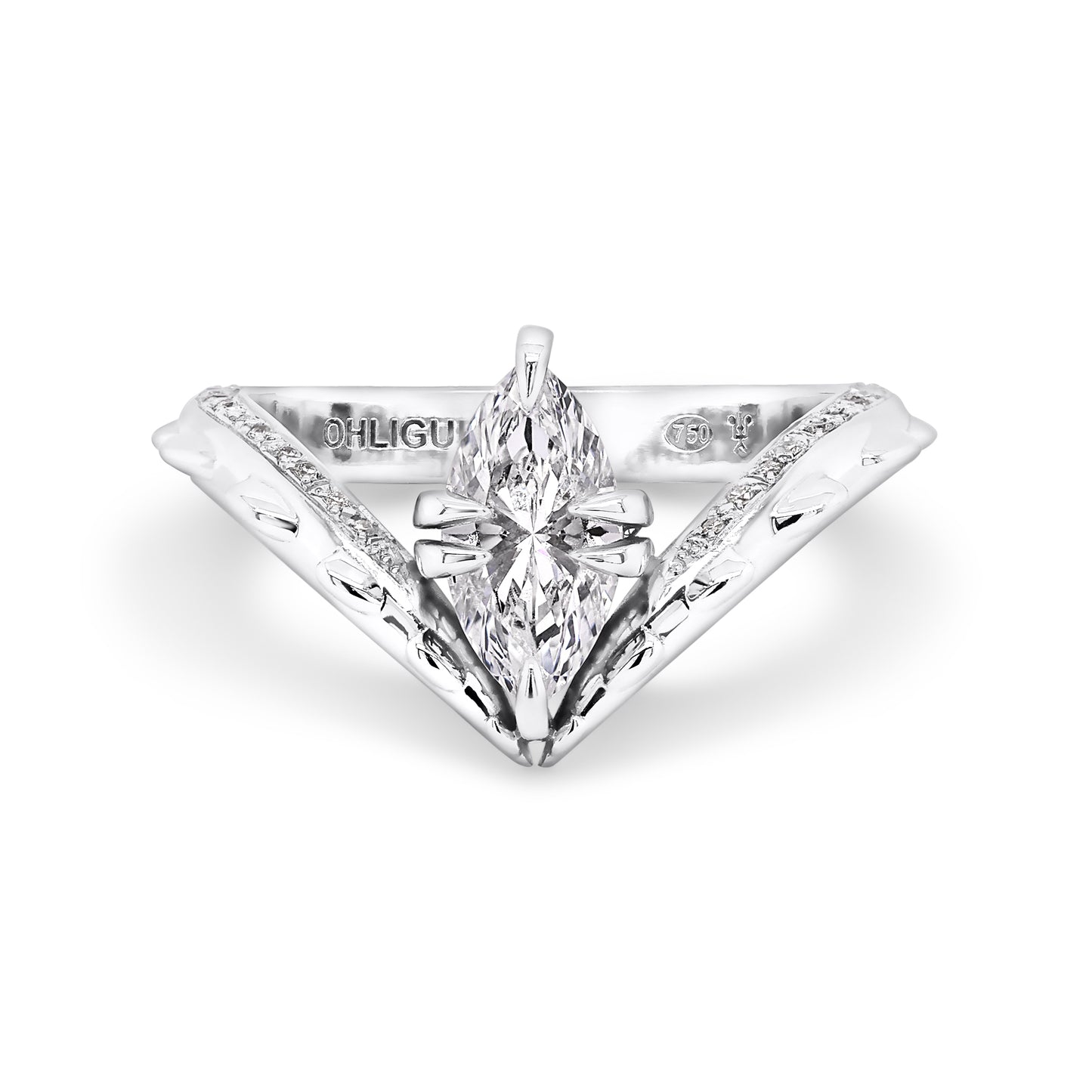 Marquis Cut Diamond Croc Tail Deep V set in 18ct White Gold