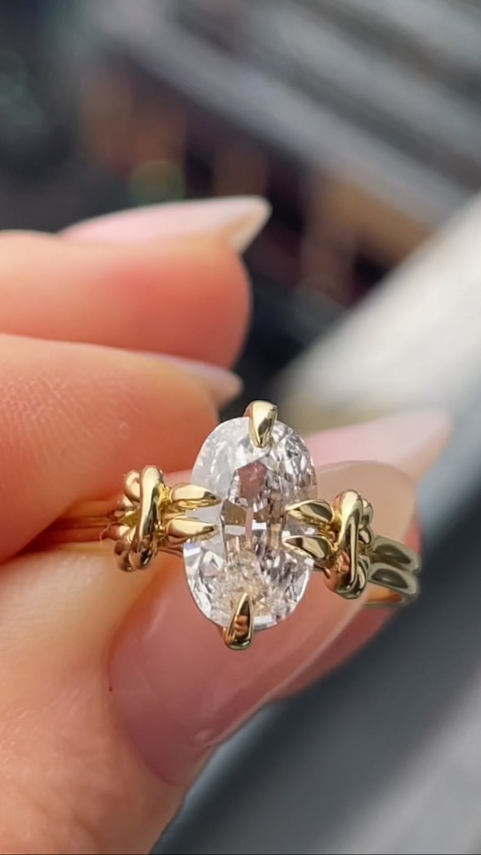 1.30ct Old European Cut Diamond Reef Knot ring in 18ct Yellow Gold