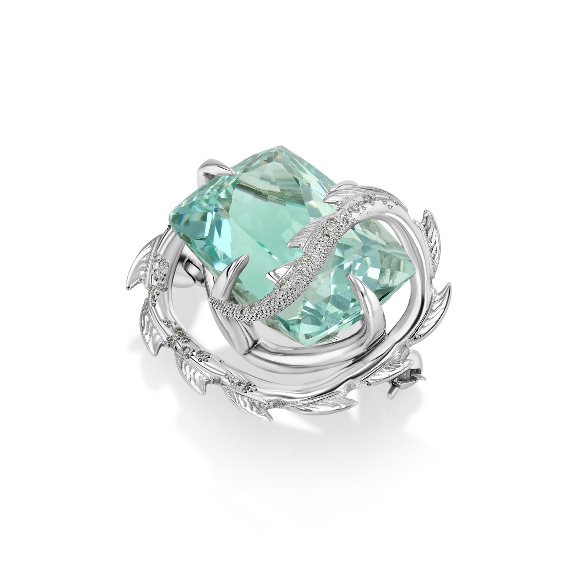 One of a Kind 30ct Aquamarine Croc Brooch Pendant in 18ct white gold