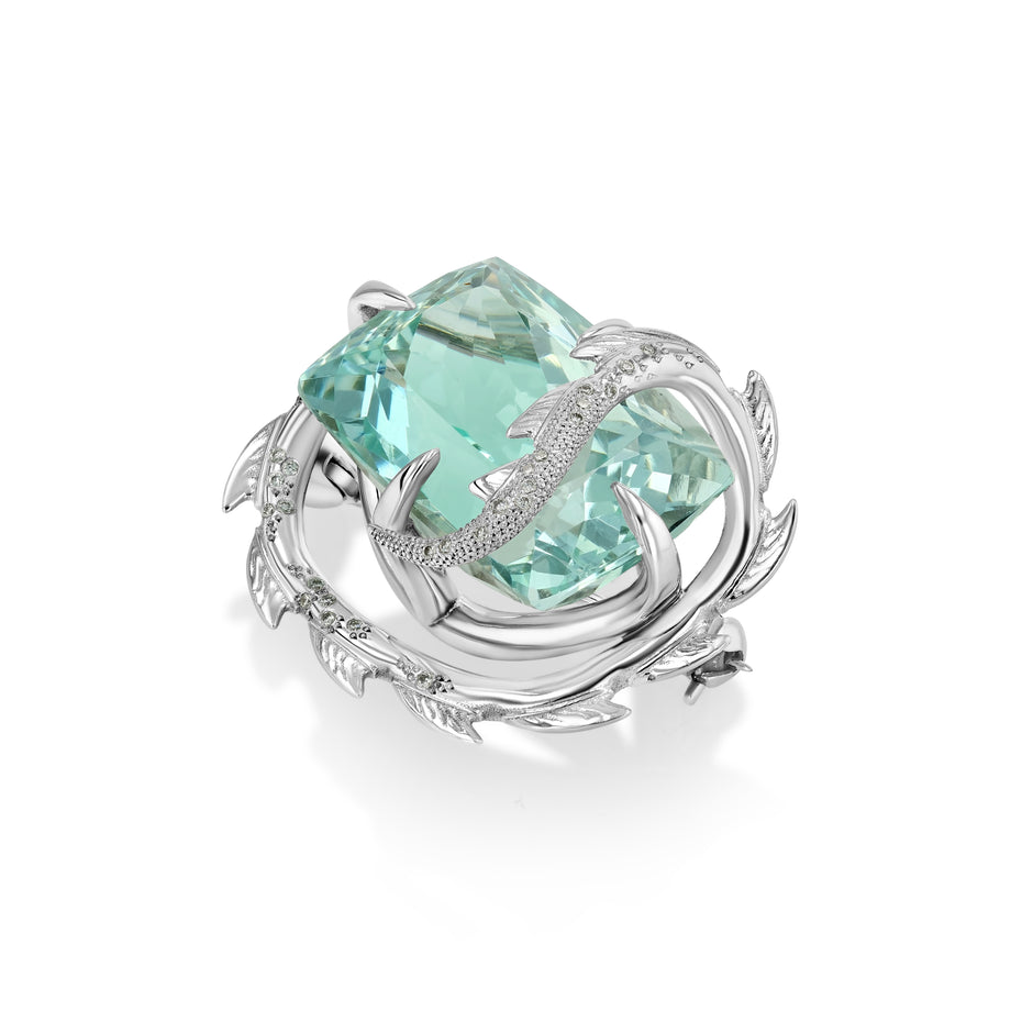 One of a Kind 30ct Aquamarine Croc Brooch Pendant in 18ct white gold