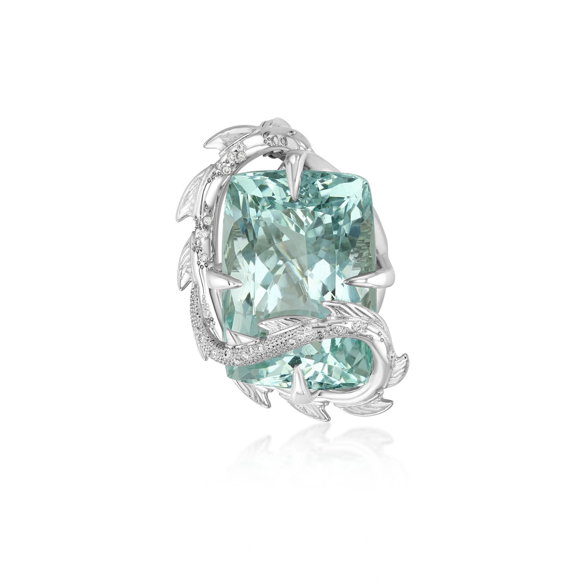 One of a Kind 30ct Aquamarine Croc Brooch Pendant in 18ct white gold