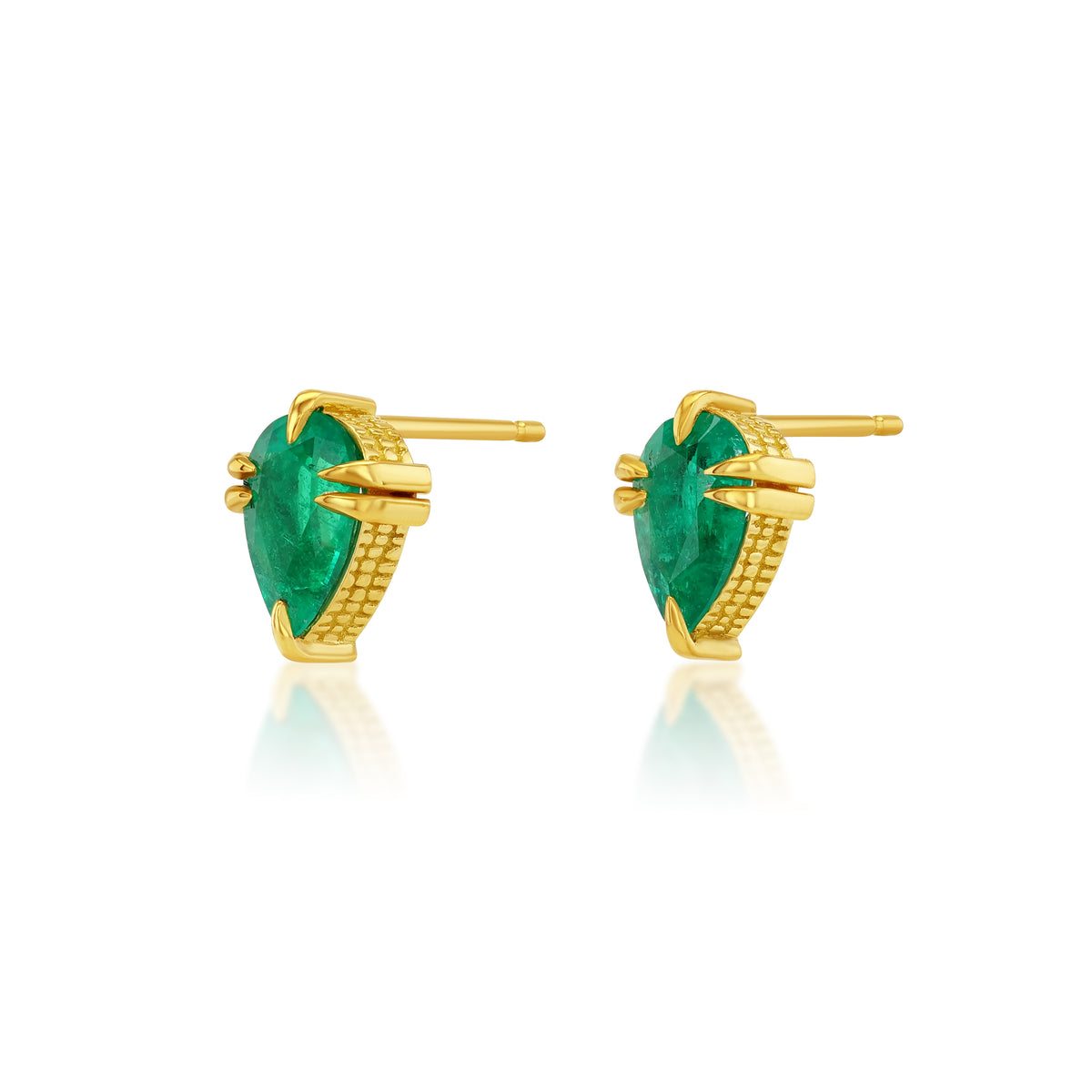 Pear Cut Colombian Emerald Bold Icon Studs in 18ct Yellow Gold