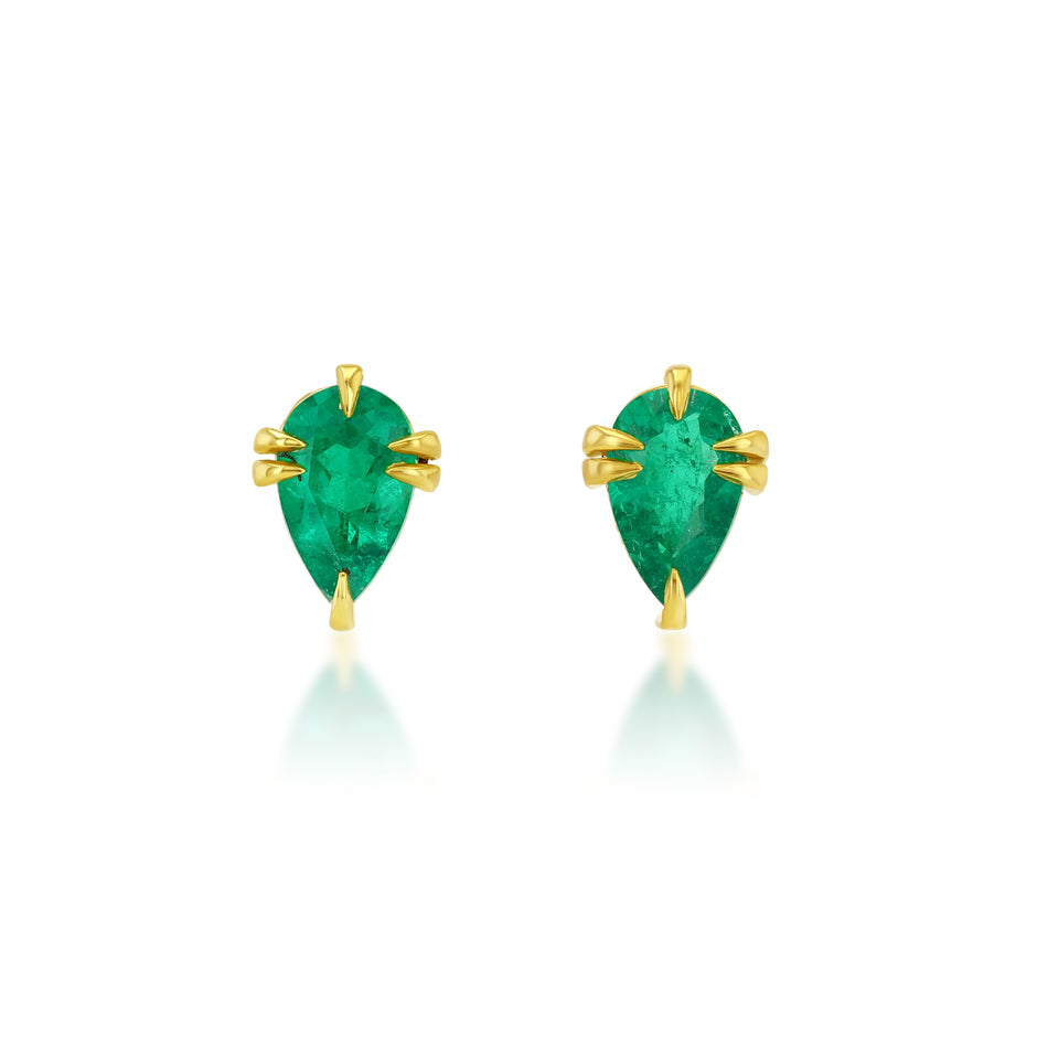 Pear Cut Colombian Emerald Bold Icon Studs in 18ct Yellow Gold