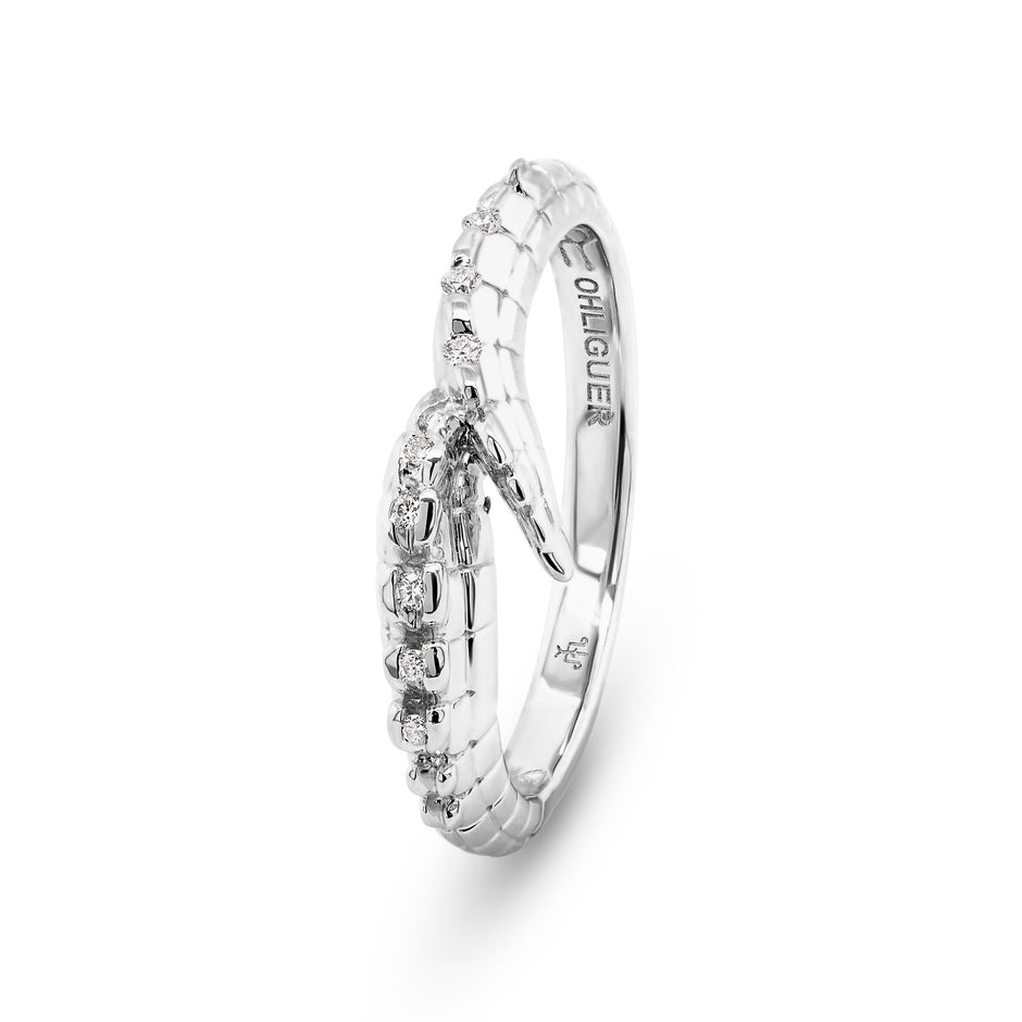 Croc Tail Ring Slender in 18ct White Gold & Diamonds