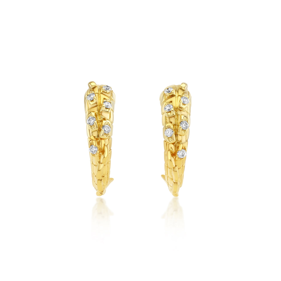 Croc Tail Hoops in 18ct Yellow Gold and White Diamonds