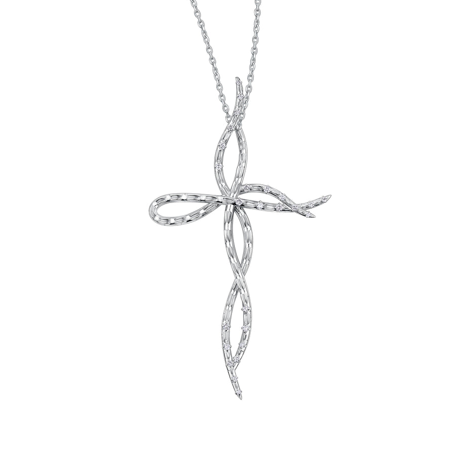 Cathedral Croc Cross in 18ct white gold and diamonds