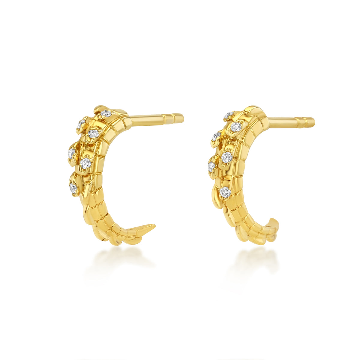 Croc Tail Hoops in 18ct Yellow Gold and White Diamonds