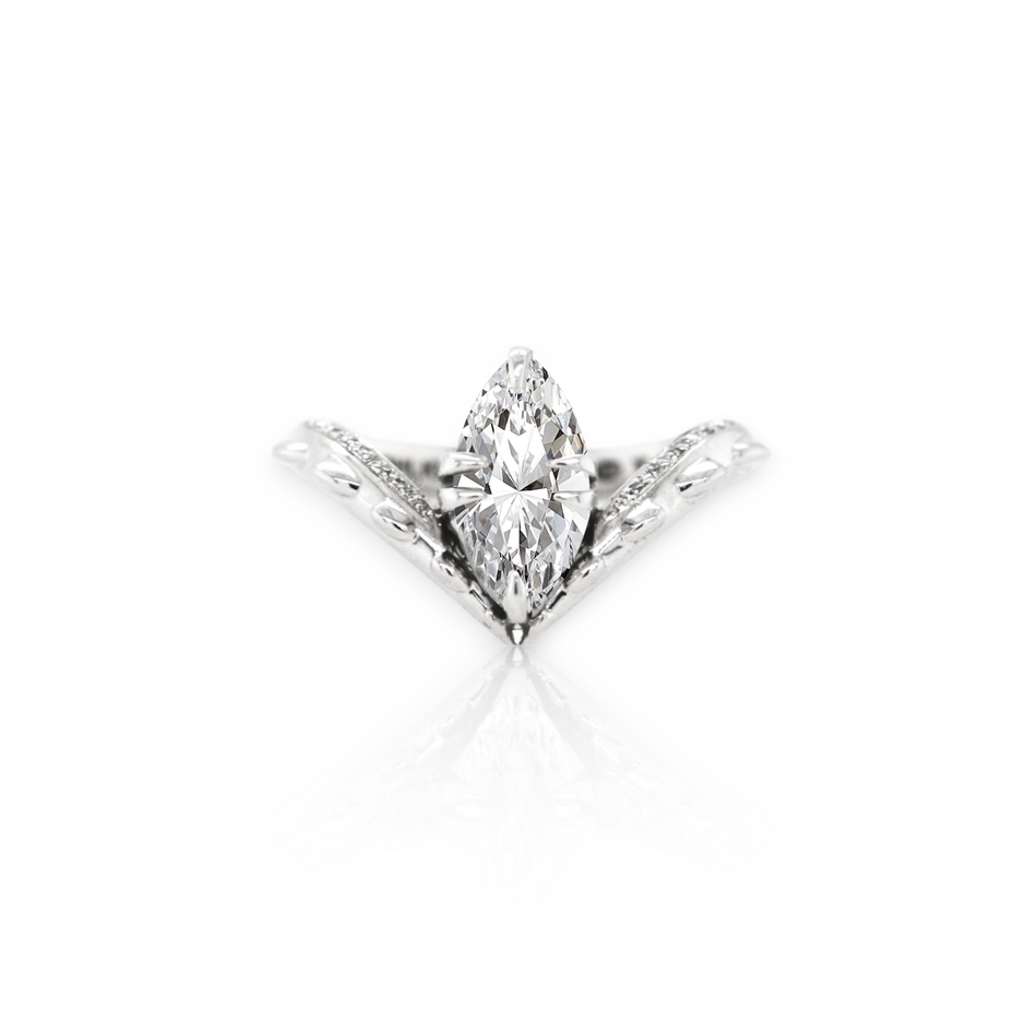 Marquis Cut Diamond Croc Tail Deep V set in 18ct White Gold