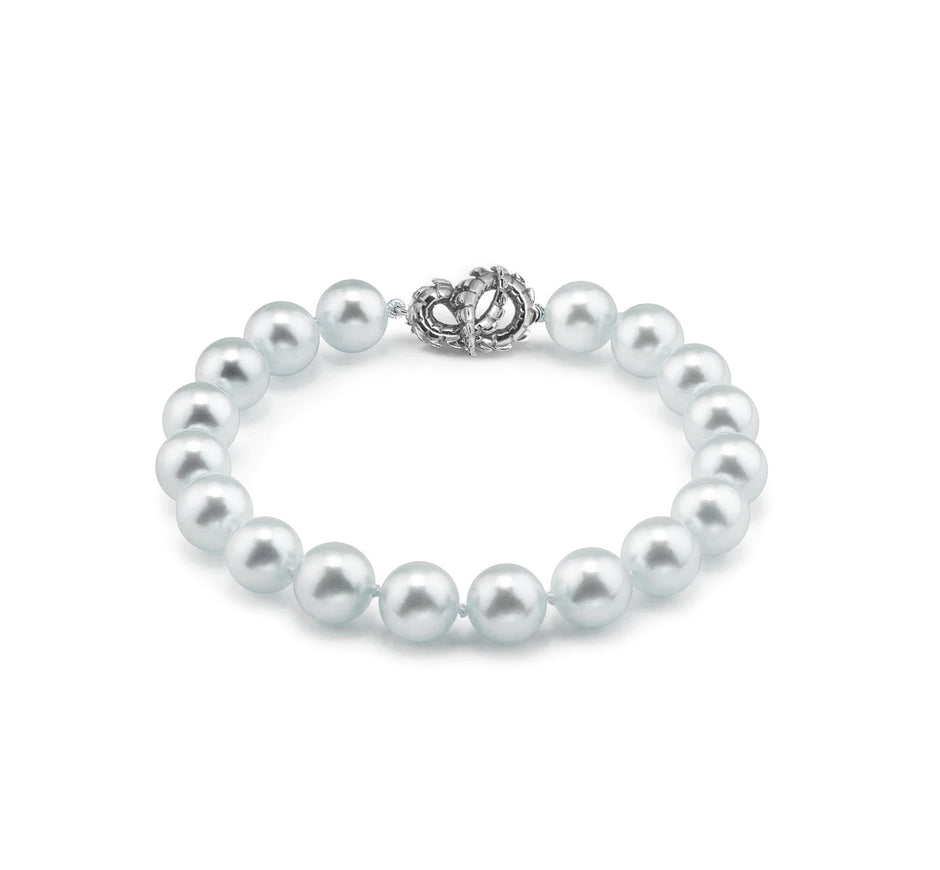 Lover's Croc Tail Cuff with Blue South Sea Pearls in 18ct White Gold with Diamonds