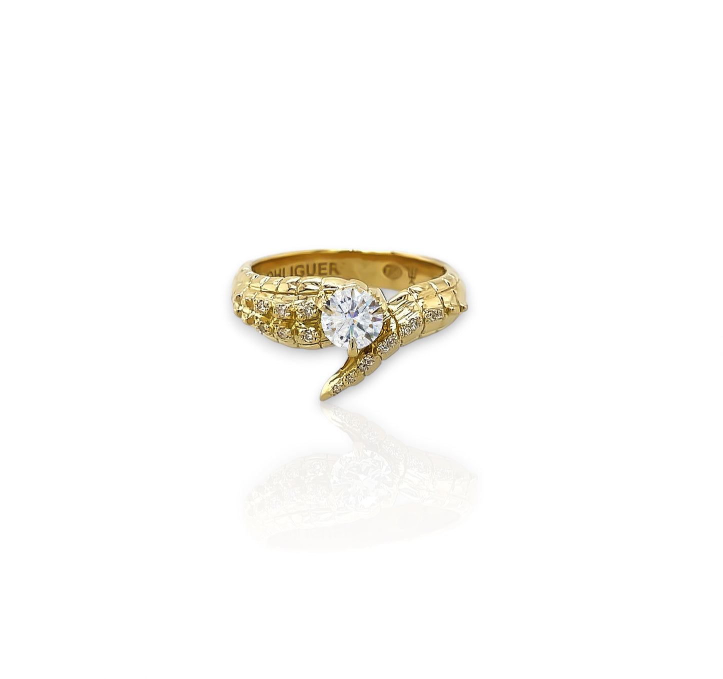 Croc Tail Ring with Round Brilliant Cut Diamond in 18ct Yellow Gold