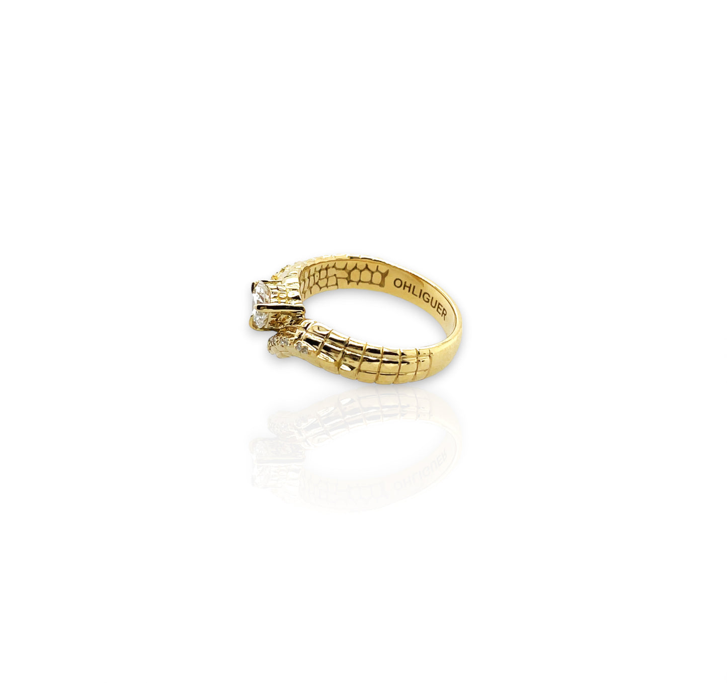 Croc Tail Ring with Round Brilliant Cut Diamond in 18ct Yellow Gold
