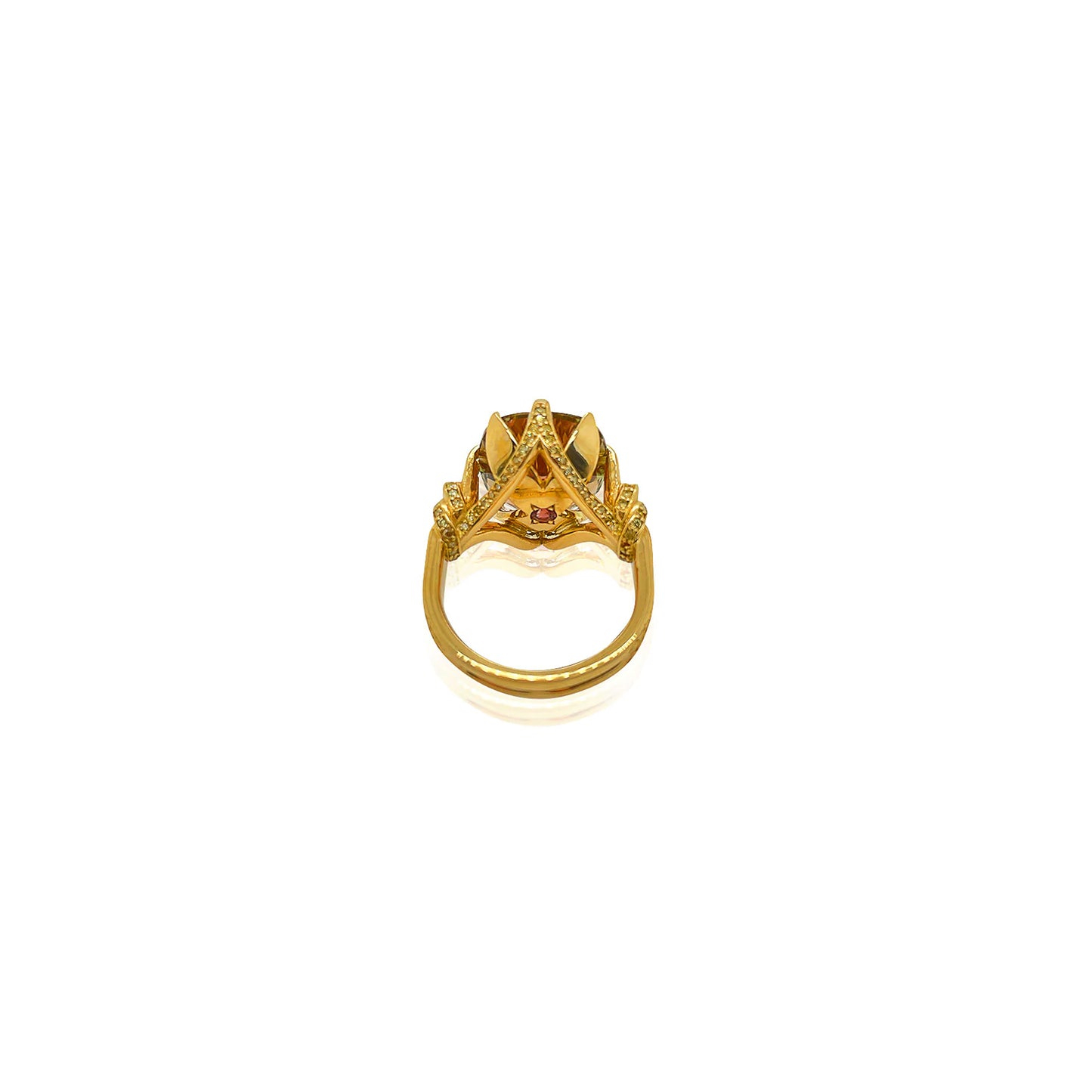 Reef Knot and Peach Tourmaline ring in 18ct Yellow Gold